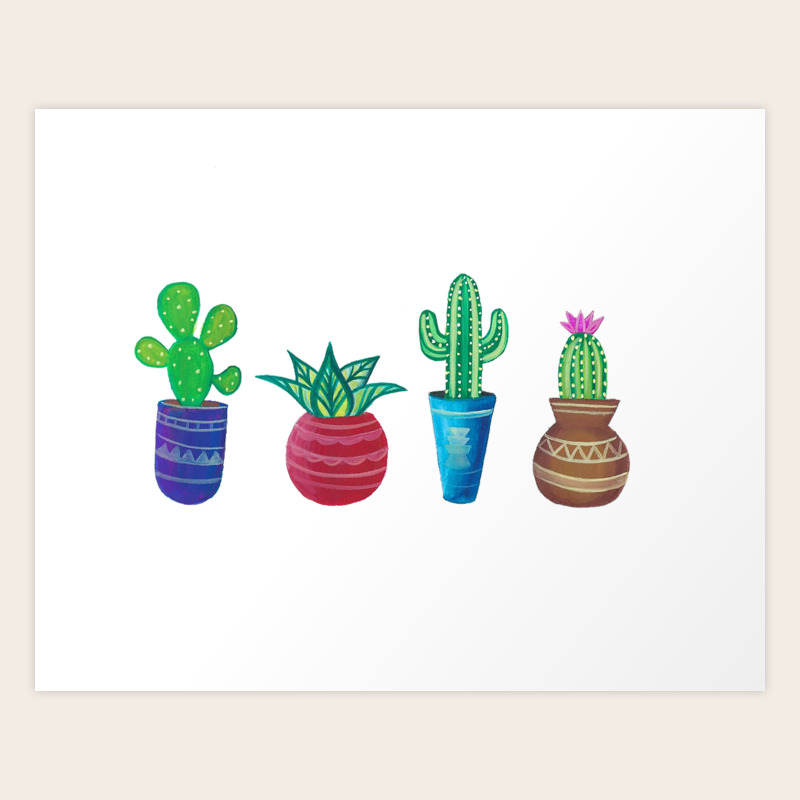 Gouache Colorful Cactus Pots Art Print By Kuallidesigns Society6