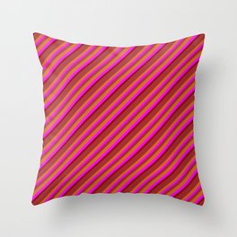 [ Thumbnail: Brown, Chocolate, Fuchsia, and Dark Red Colored Pattern of Stripes Throw Pillow ]