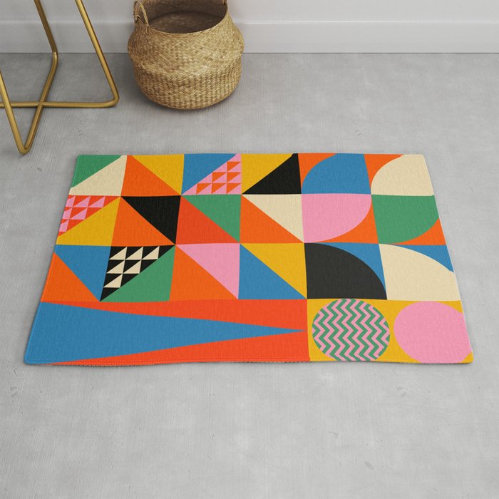 Geometric abstraction in colorful shapes   Rug