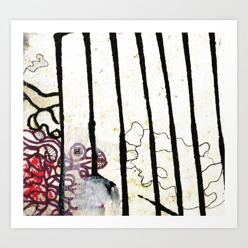 Original Mixed Media Art Sumi Ink And Acrylics Organic Zebra