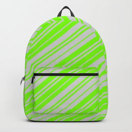 [ Thumbnail: Light Grey & Chartreuse Colored Lines/Stripes Pattern Backpack ]