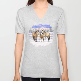 Buckskin Quarter Horses In Snow V Neck T Shirt