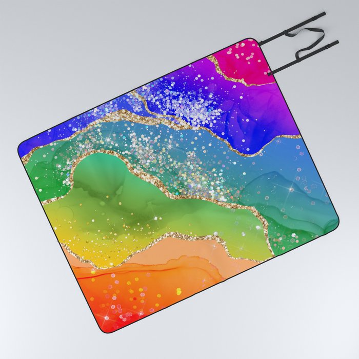 Vibrant Rainbow Glitter Agate Texture 06 Picnic Blanket