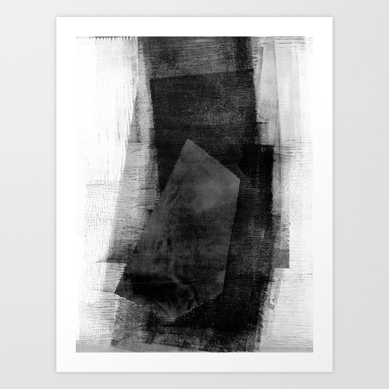 Dark Grey Geometric Shape Black And White Abstract Art Print By