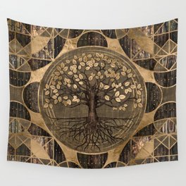 Tree of life - Yggdrasil - Wood and Gold Wall Tapestry