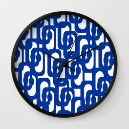 Bright Blue and White Mid-century Modern Loop Pattern  Wall Clock