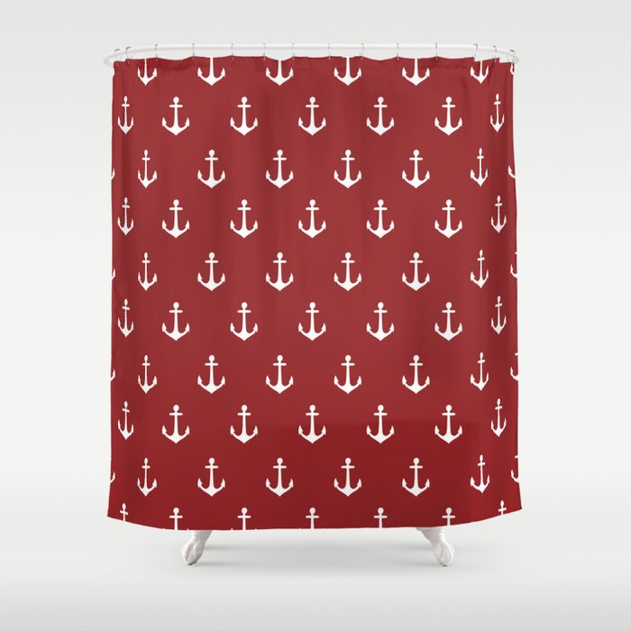 Maritime Nautical Red And White Anchor Pattern Medium Size Anchors Shower Curtain By Art Simplicity Of Life Society6 Medium Size Anchors Shower Curtain By, Anchor Shower Curtain