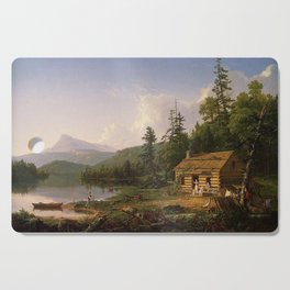 Father returning to his rustic house by the lake after fighing Cutting Board