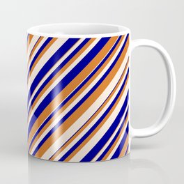 [ Thumbnail: Blue, Chocolate, and Beige Colored Lines/Stripes Pattern Coffee Mug ]