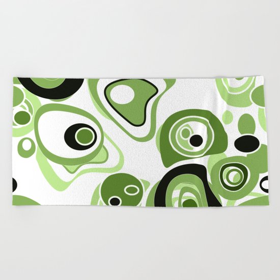 Abstract pattern . Black and green circles and rings on a white background . Beach Towel