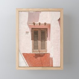 Italian Pink House | Wooden Window Shutters on Procida Island, Italy Art Print | Pastel Color Travel Photography Framed Mini Art Print