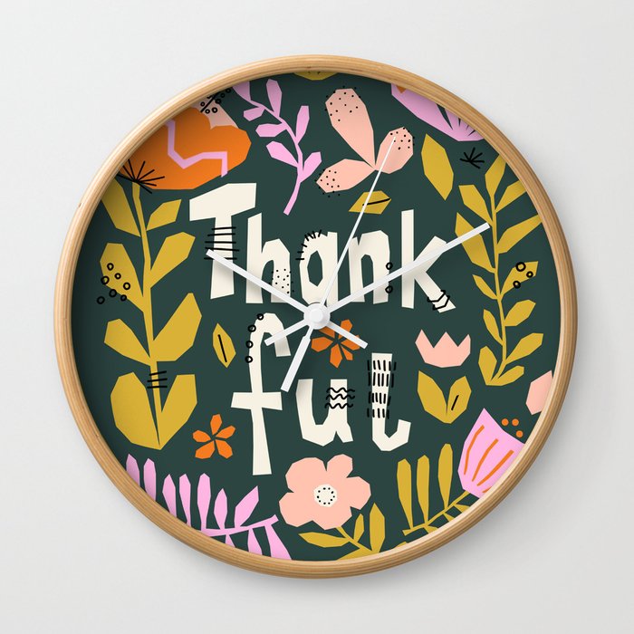 Thankful Gratitude Greetings Paper Cut Flowers Wall Clock