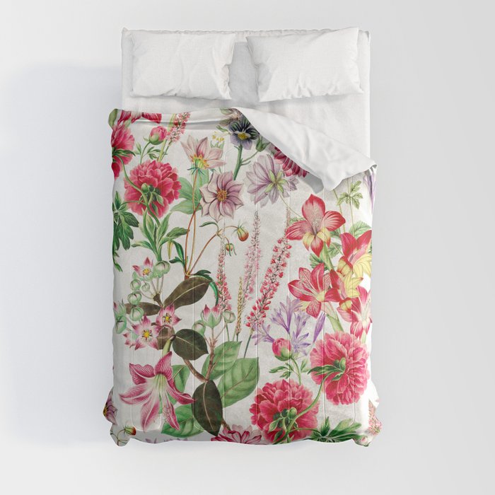 Colorful Vintage Spring Flower Botanical Garden Comforter