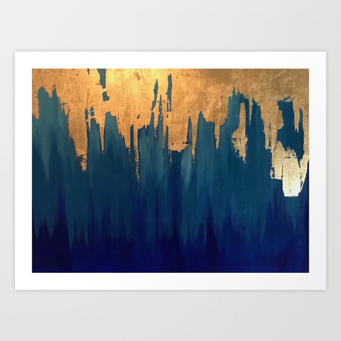 Gold Leaf Blue Abstract Art Print By Tsalaz1 Society6