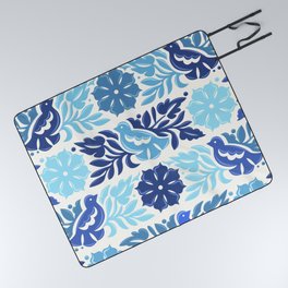Blue Birds and Flowers / Mexican Embroidery Style Picnic Blanket