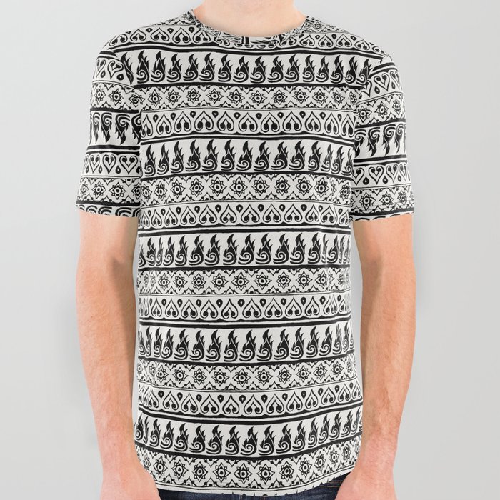 Thai Fabric Patterns Black And White All Over Graphic Tee By Thai Fabric Patterns Black And White