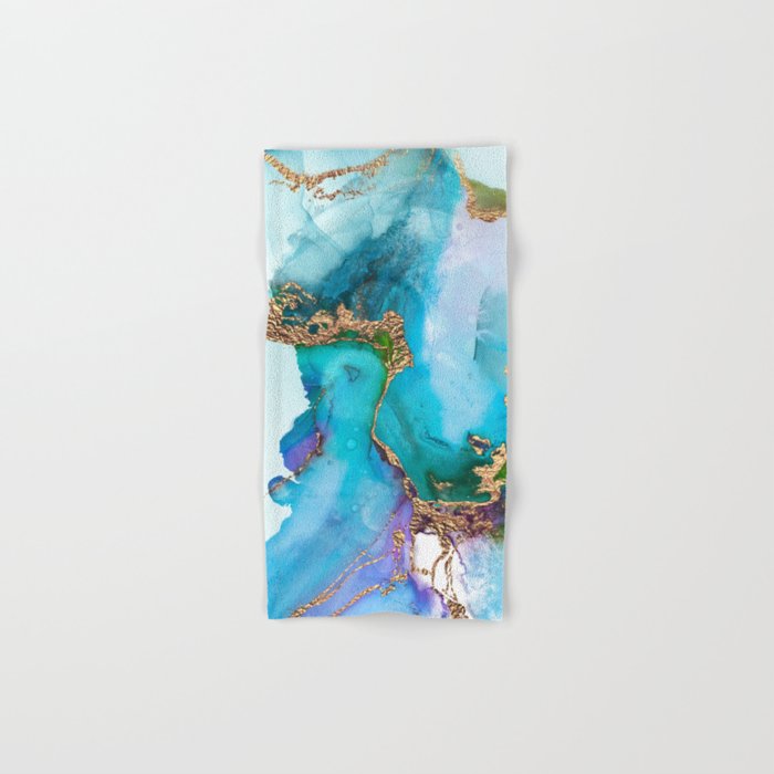 Arctic Blue And Gold Glamour Hand & Bath Towel