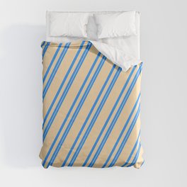 [ Thumbnail: Blue and Tan Colored Stripes Pattern Duvet Cover ]