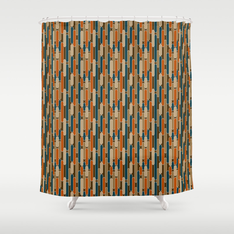 Modern Tabs In Brown Teal Burnt Orange Shower Curtain