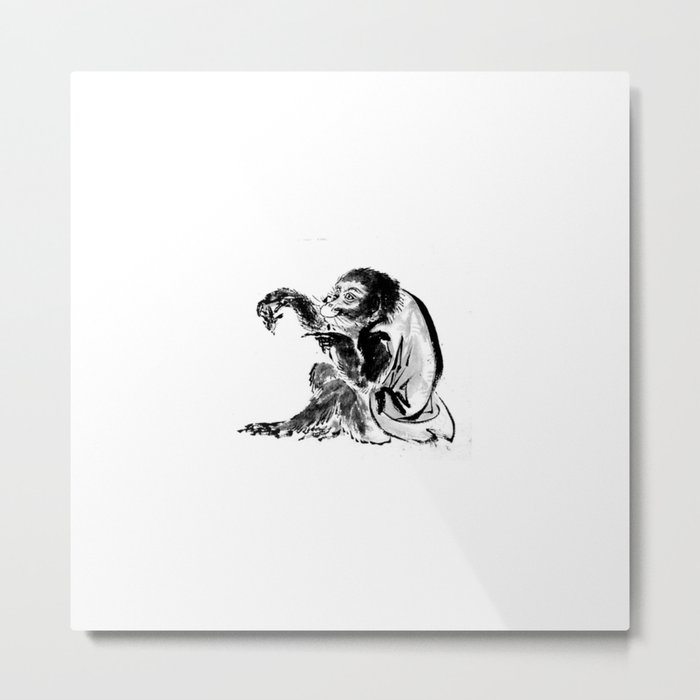 Hokusai, Monkey and bee Metal Print