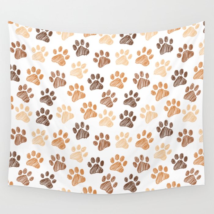 Paws doodle seamless pattern. Digital Illustration Background. Wall Tapestry