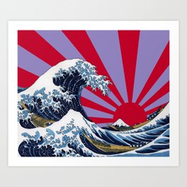 The Great Wave off Kanagawa + Rising Sun 5 Art Print | Fuji, Graphicdesign, Greatwave, Sun, Hokusai, Risingsun, Wave, Kyokujitsu 