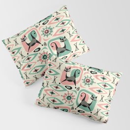 Mid Century Cat Abstract - Pink Aqua Pillow Sham