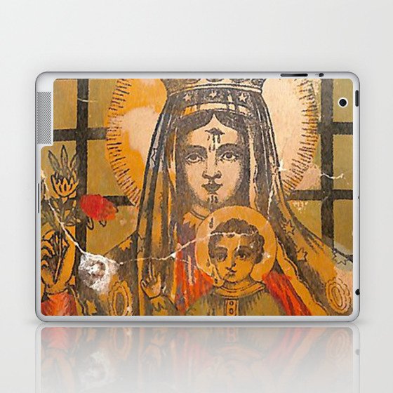 Portrait of the Holy Miraculous Virgin Mary Vintage Retro Artwork Murale Fresco Laptop & iPad Skin