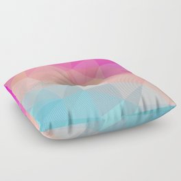Dark Pink, Peach and Cyan Geometric Abstract Triangle Pattern Design  Floor Pillow