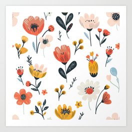 Springtime Whimsy: Cheerful Floral Medley Art Print