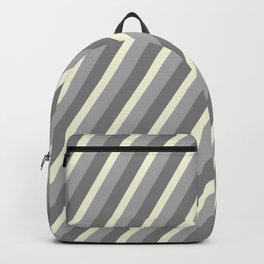 [ Thumbnail: Gray, Beige & Dark Grey Colored Lined/Striped Pattern Backpack ]