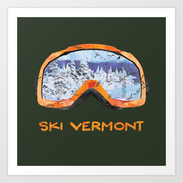 Ski Vermont Ski Goggles — Orange Art Print