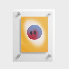 Red shy smiley sun Floating Acrylic Print