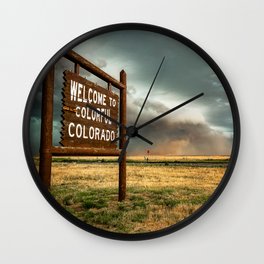 Colorful Colorado - Storm Advances Past Colorado State Line Sign Wall Clock