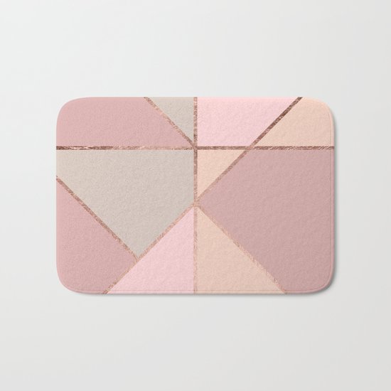 Modern rose gold peach blush pink color block Bath Mat