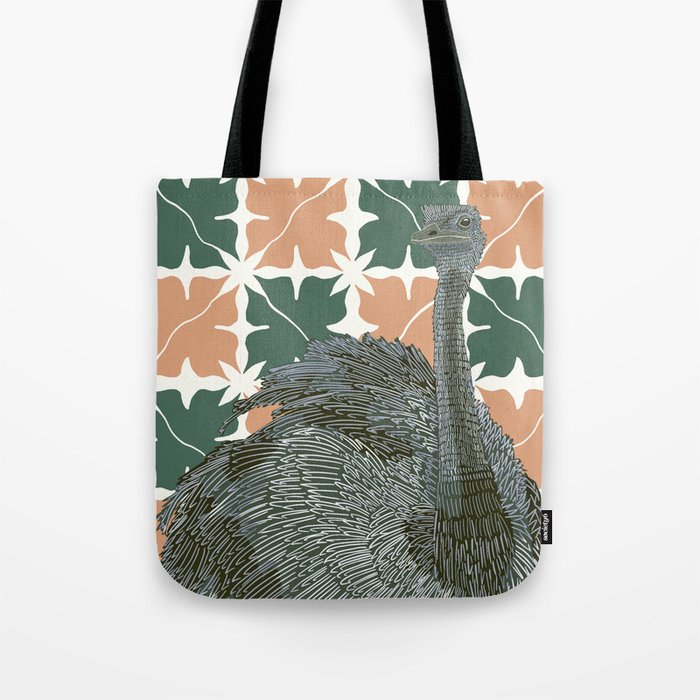 Ostrich from Africa standing on a modern green and brown checkerboard pattern Tote Bag