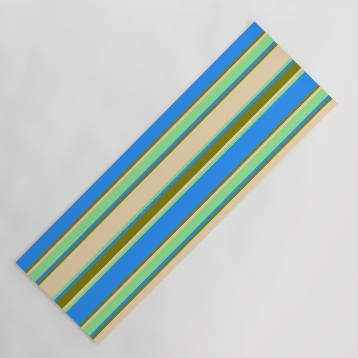 Tan, Light Green, Blue, and Green Colored Lined/Striped Pattern Yoga Mat