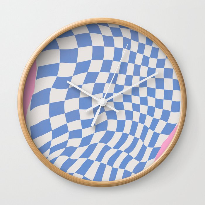 Blue checker abstract fabric in the wind Wall Clock