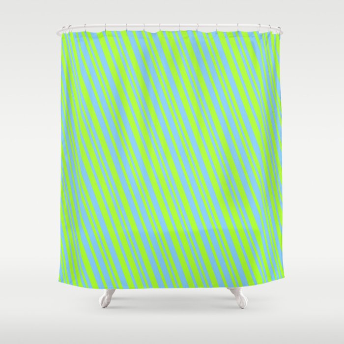 Light Green & Light Sky Blue Colored Lines/Stripes Pattern Shower Curtain