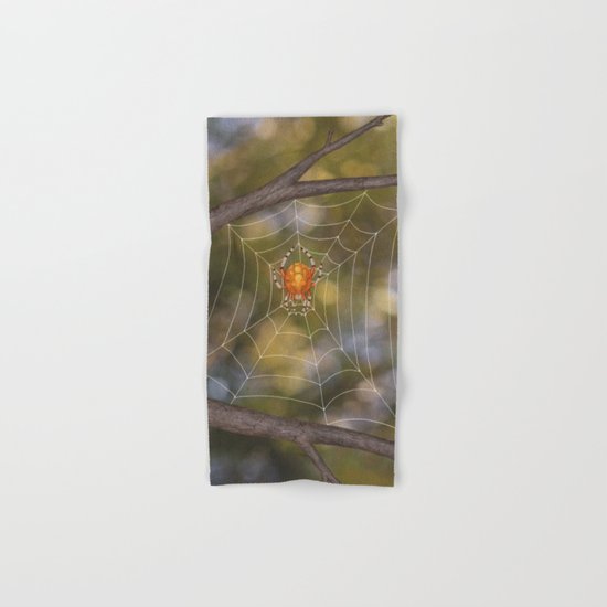 marbled orb weaver on a web Hand & Bath Towel