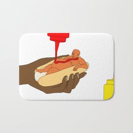 Hot Dog Bath Mat | Digital, Lunch, Hotdog, Nail, Bread, Food, Sausage, Baseball, Dog, Mustard 