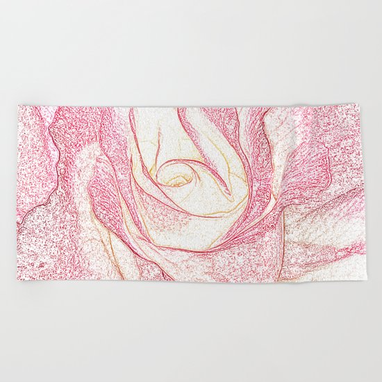 Summer Rose Pencil on White Beach Towel