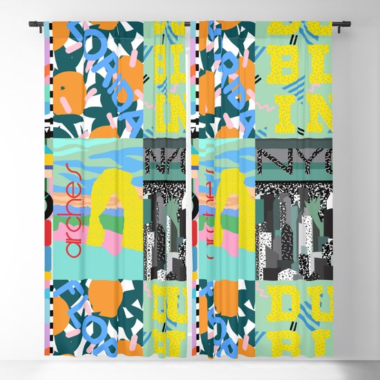 80 S Postmodern Travel Postcards Blackout Curtain By Elliottdesignfactory Society6