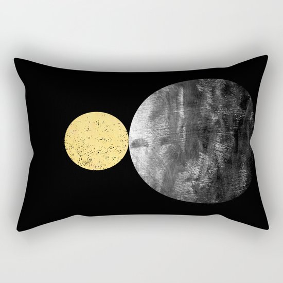 Orson - minimal black and gold modern marble abstract painting dark skywatching galaxy planets space Rectangular Pillow