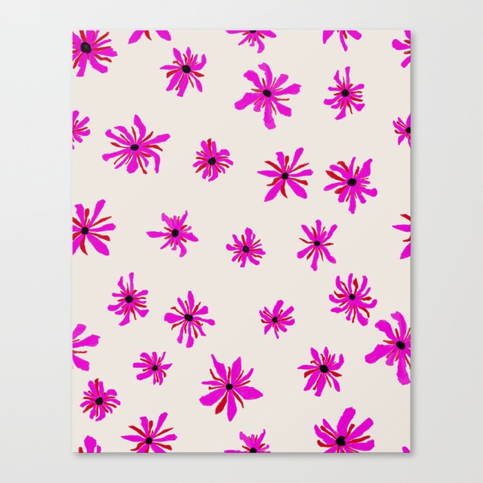 Hot Pink Flowers in Abstract Maximalist Minimalism Aesthetic Canvas Print