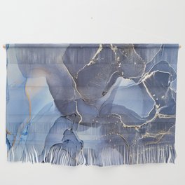 Dusty Blue + Slate + Gold Abstract Smoky Skies Wall Hanging