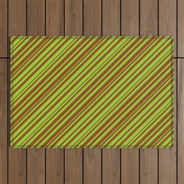 [ Thumbnail: Green & Brown Colored Striped Pattern Outdoor Rug ]