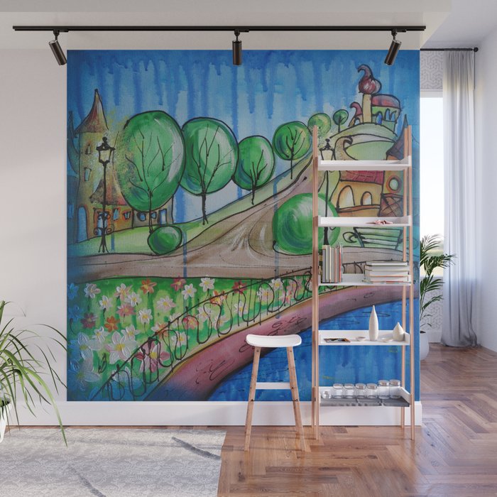 Landscape Painting Fairy Town Acrylic S13 Contemporary Nursery Cityscape Art For Baby Children Kids Wall Mural By Ksaveraart
