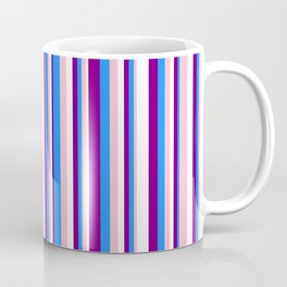[ Thumbnail: Pink, Blue, Purple, and White Colored Stripes/Lines Pattern Coffee Mug ]