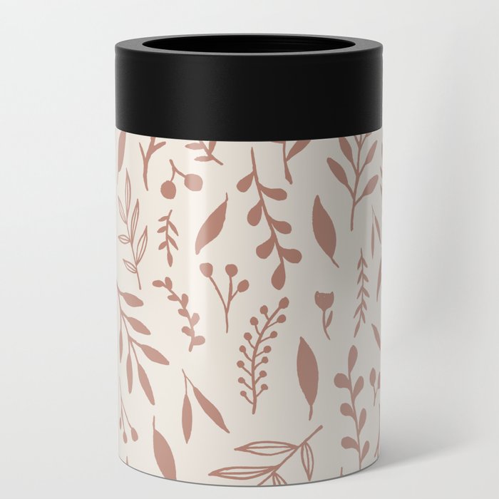 Pink Falling Leaves Pattern Can Cooler